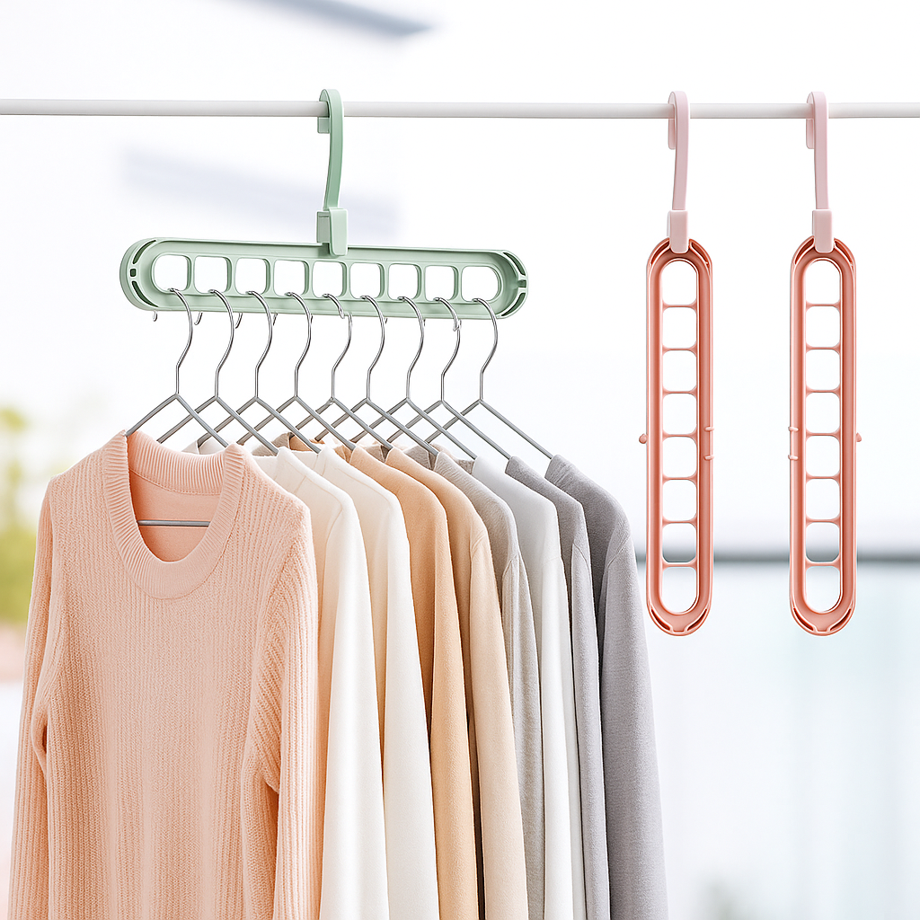 Hanger-Plastic Multi Functional Adjutable & Folding Clothes Hanger Holder Portable Anti-Slip Storage Rack Space Saving Hook for Garment Drying (Multicolor, Pack Of 10)