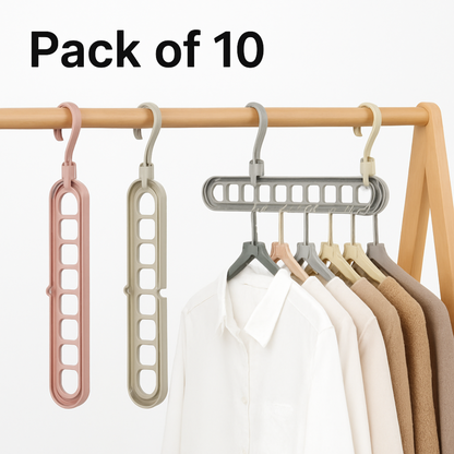 Hanger-Plastic Multi Functional Adjutable & Folding Clothes Hanger Holder Portable Anti-Slip Storage Rack Space Saving Hook for Garment Drying (Multicolor, Pack Of 10)