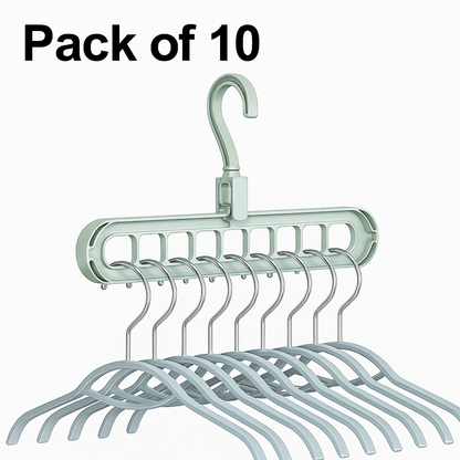 Hanger-Plastic Multi Functional Adjutable & Folding Clothes Hanger Holder Portable Anti-Slip Storage Rack Space Saving Hook for Garment Drying (Multicolor, Pack Of 10)