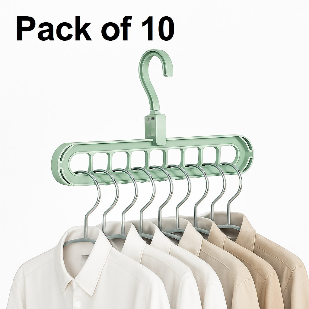 Hanger-Plastic Multi Functional Adjutable & Folding Clothes Hanger Holder Portable Anti-Slip Storage Rack Space Saving Hook for Garment Drying (Multicolor, Pack Of 10)