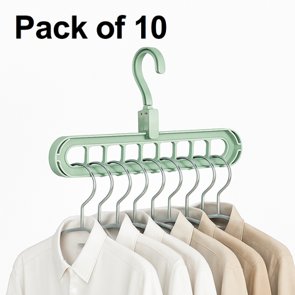 Hanger-Plastic Multi Functional Adjutable & Folding Clothes Hanger Holder Portable Anti-Slip Storage Rack Space Saving Hook for Garment Drying (Multicolor, Pack Of 10)
